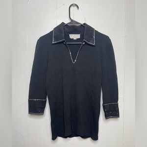 St. John evening Woman’s Sweater Size 2 small Black Knit V Neck sequins jewels